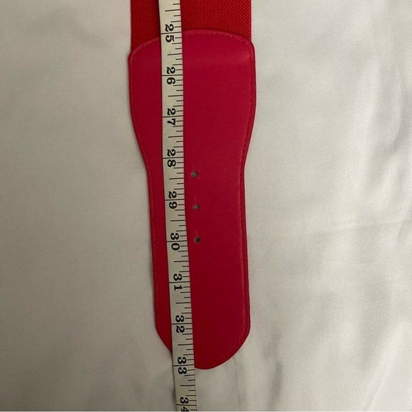 Red PU leather square buckle with rhinestones details elastic waistband belt - Picture 7 of 8